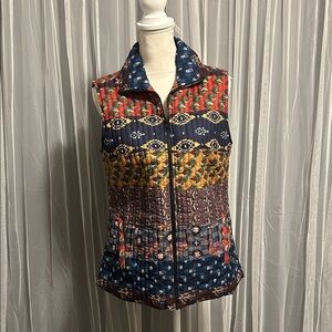 NWT Multicolor Patchwork Printed Quilted Zipper Vest Size Small 100% Cotton